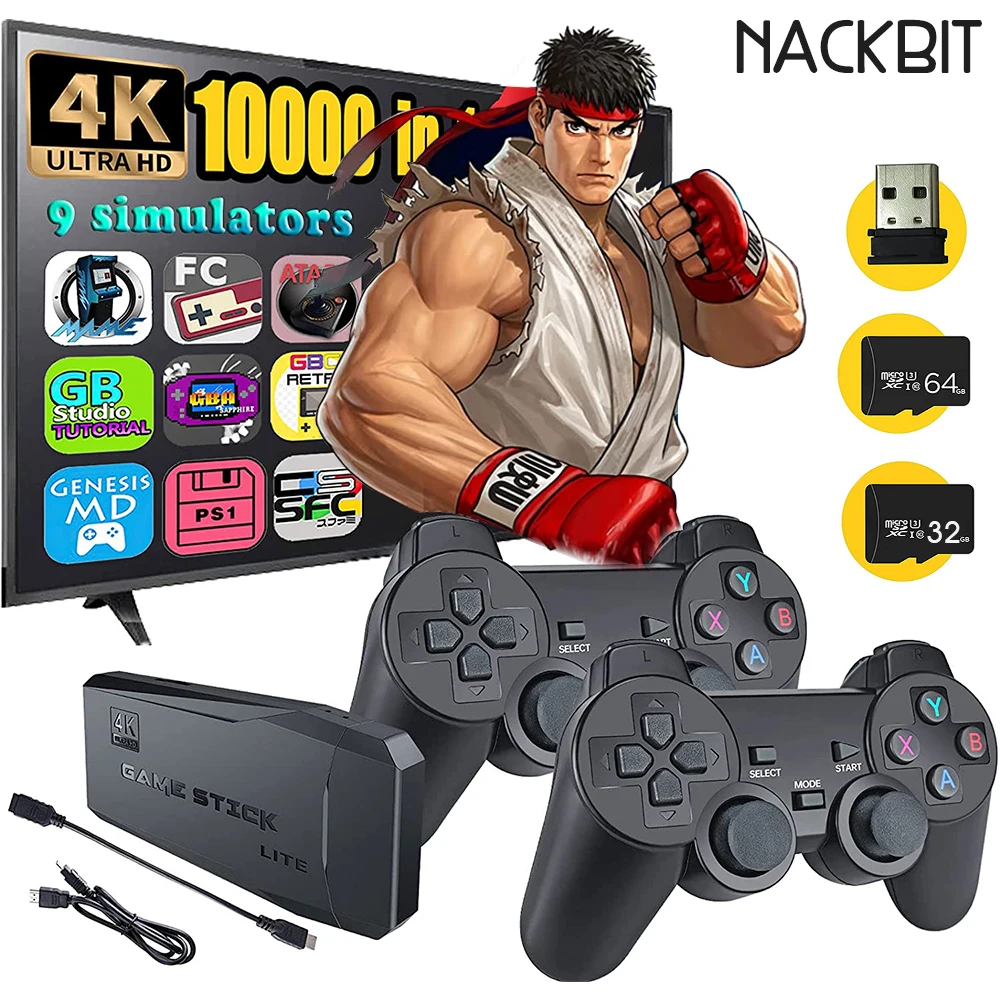 

4K HD Video Game Console 2.4G Double 10000 Games Wireless Controller For PS1/FC/GBA Retro TV Dendy Game Console Stick