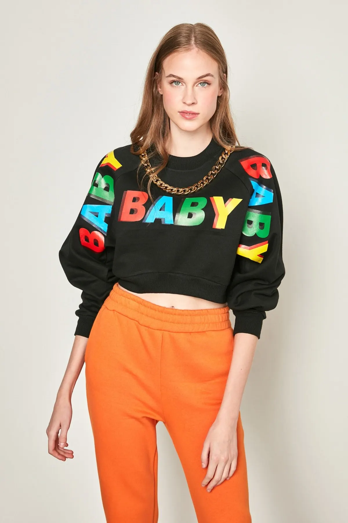 

Women's Sweatshirt Black Color Text Printed Crop Hoodies Fashion All Season New Designer Pullovers Fleece Hoodies