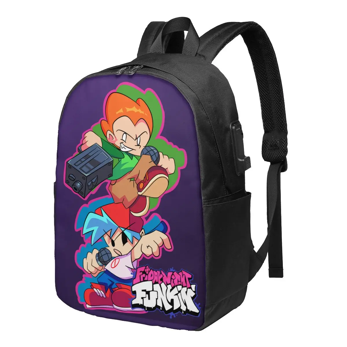 

Men Women Friday Night Funkin Backpack Usb Charging School Bag Anime Student Laptop School Bag Large Capacity Rucksack