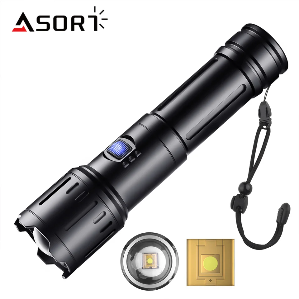 

Strong Light Spotlight Long Range LED Flashlight Telescopic Focusing Portable Charging High-power Torch With Power Bank Function