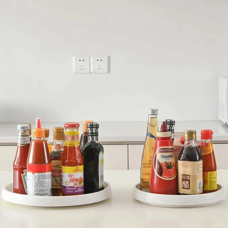 

2Pcs Kitchen Condiment Round 360 Degrees Rotating Storage Tray Convenient Spice Snack Rack Home Cosmetics Organizer