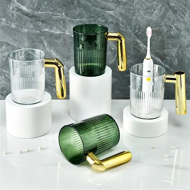 

Creative Mouthwash Cup Convenient Storage 12.9×11×8.5cm Brushing Cup Gold Plated Handle Brush Cup Bathroom Tumblers Light Luxury