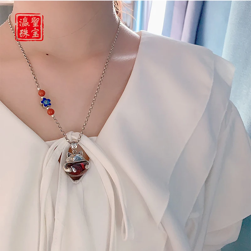 

Эмалированная Подвеска из стерлингового серебра 925 пробы, подвеска в виде кошки, инкрустированная ретро-страной, модное мужское и женское ожерелье