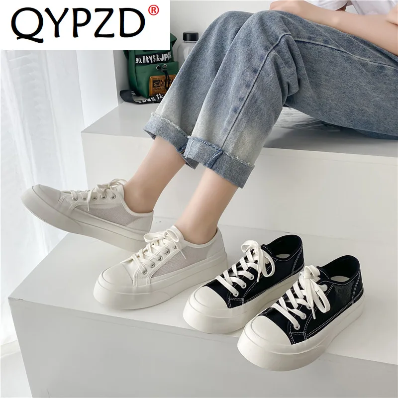 

Женские холщовые туфли на шнуровке, повседневные сетчатые дышащие удобные туфли на толстой подошве, для колледжа, лето 2022