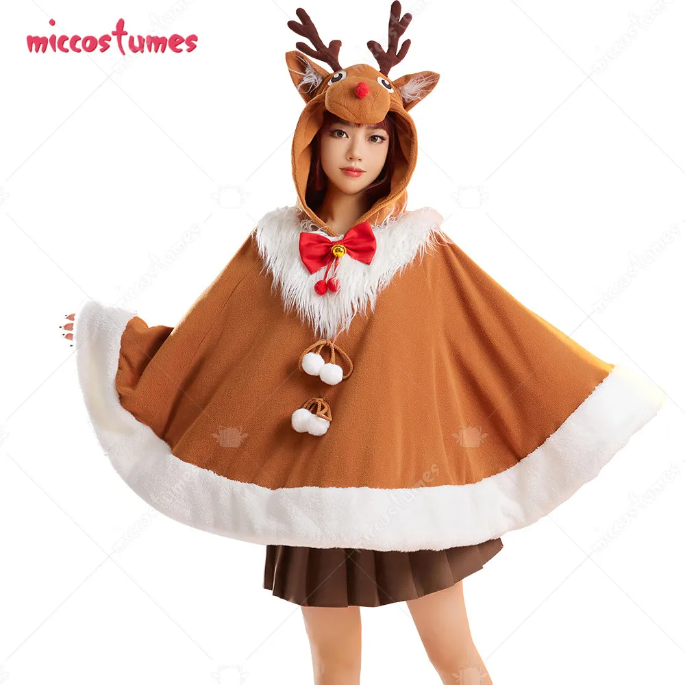 

Women Christmas Hooded Cloak Reindeer Pattern Poncho Cape Coat for Women Cosplay Costume