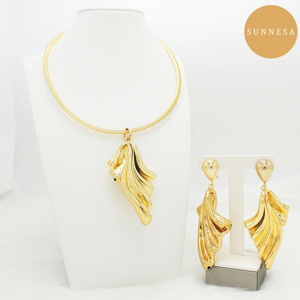 

Big Golden African Jewelry Sets For Women Hollow Irregular Necklace Earrings Set Wedding Jewelry Drop Earrings For Gift