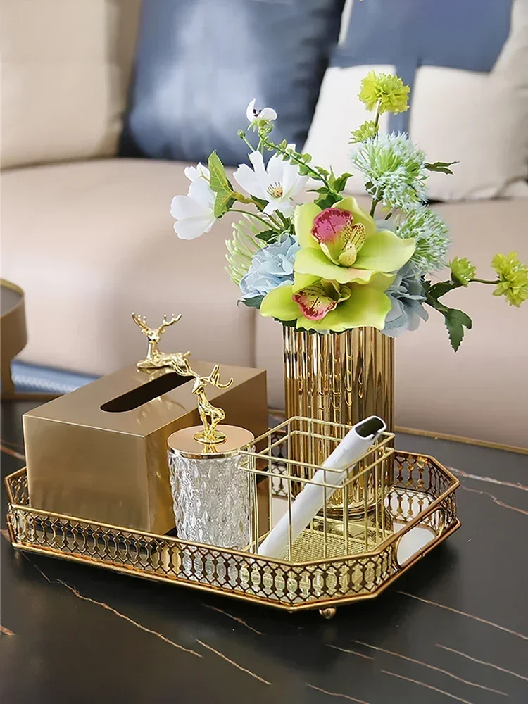 Роскошная металлическая золотая коробка для салфеток поднос банка хранения