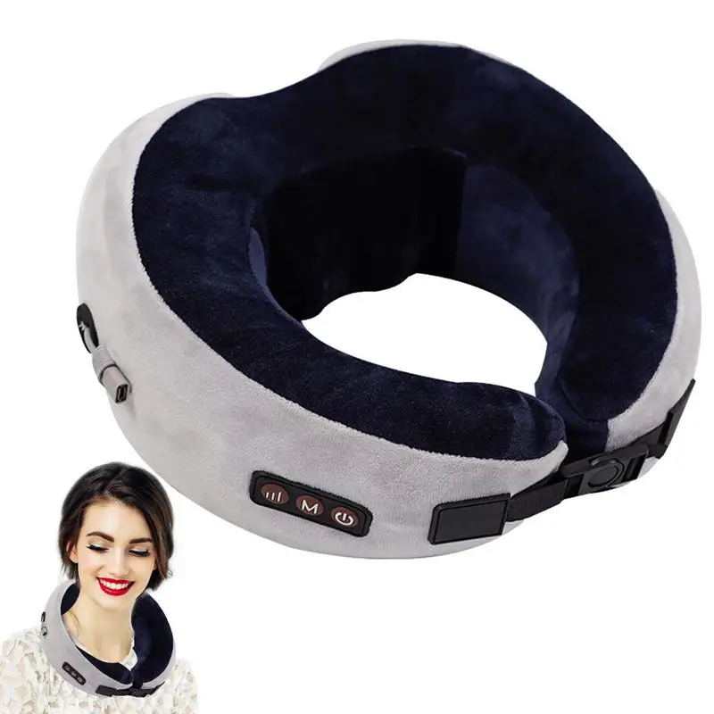 

Neck Massager Cervical Spine Memory Foam Massaging Cushion Pillow Portable Neck Support With 3 Massage Modes For Airplane