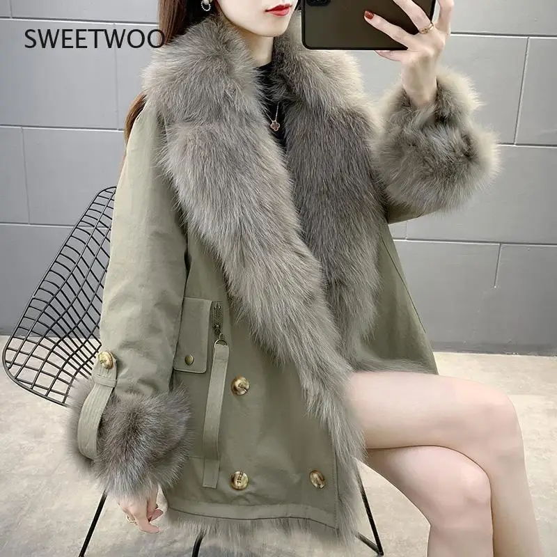 Faux Fox Fur Coat Oversized Female Jacket Warm Double-Sided Coats Women 2021 New Fur Parka Inner Jacket Long