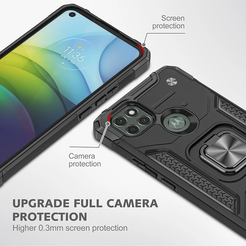 Armor Shockproof Case For Motorola Moto G9 Power E7 G8 Plus G Stylus 5G G Paly 2021 Magnetic Metal Ring Stand Holder Back Cover