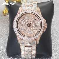 missfox hip hop watchesmen top brand high quality rose gold wristwatch luxury diamond waterproof round auto date watch 2022 new