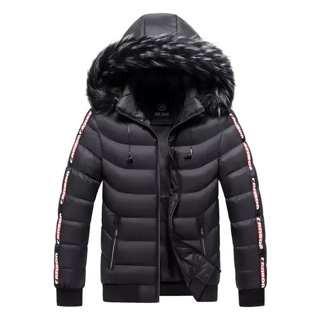 Warm Thick Hood Parkas Jacket Coat Men Casual Outwear Solid Classic Windproof Pocket Parka Men's Winter Jackets Fur Collar