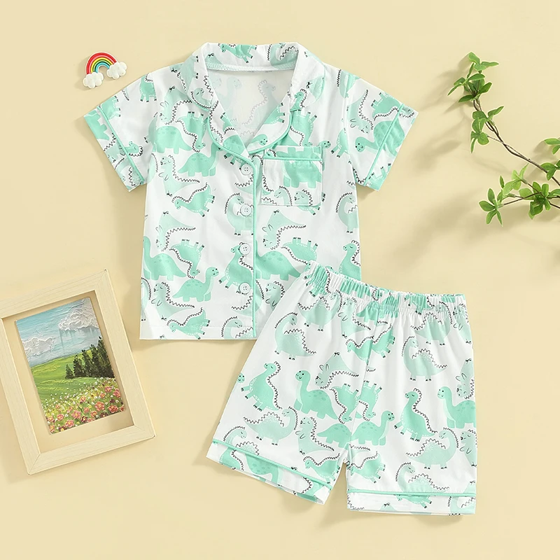 Пижамный комплект для девочек и мальчиков рубашка с коротким рукавом принтом