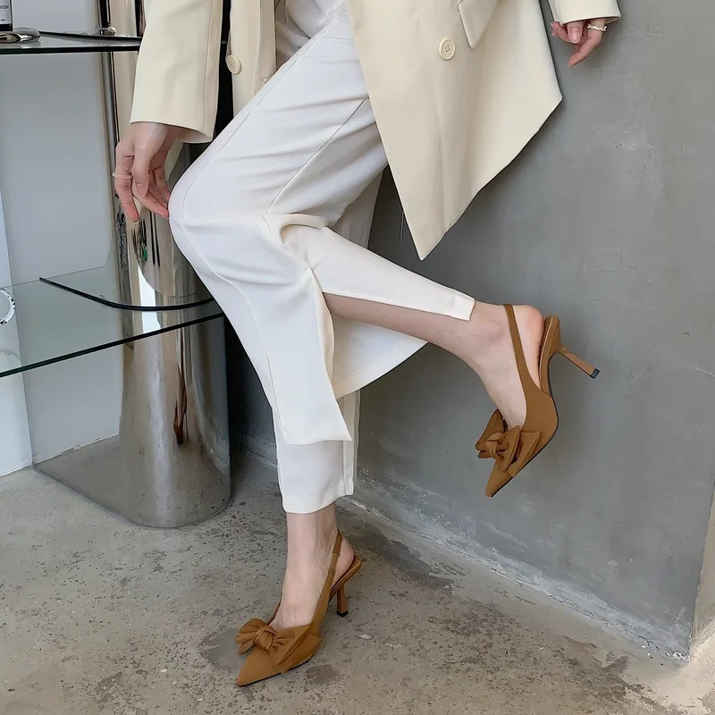 

Sexy Fashion Silk Butterfly-Knot Patchwork PVC Shallow NEW 2022 Summer Head Peep Toe Stiletto High Heels Sandalias Mujer