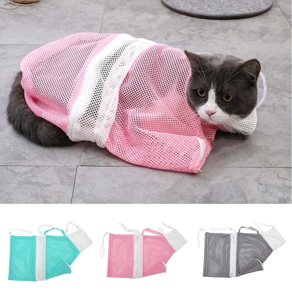 

Mesh Cat Groom Bath Bag Puppy Dog Cleaning Shower Bag Adjustable Dogs Anti Scratch Kat Nail Trim Inject Examing Pet Washing Bag