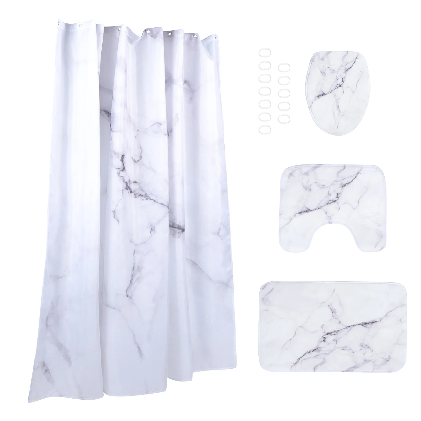 

1 Set of Shower Curtain Simple Curtain Hotel Marbling Themed Bath Curtain and Mat