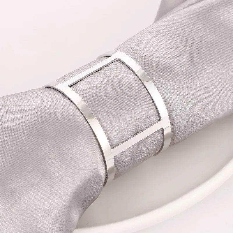 

10PCS/Metal Napkin Ring Checkered Stainless Steel Napkin Holder Desktop Decorations Wedding Hotel Party Supplies