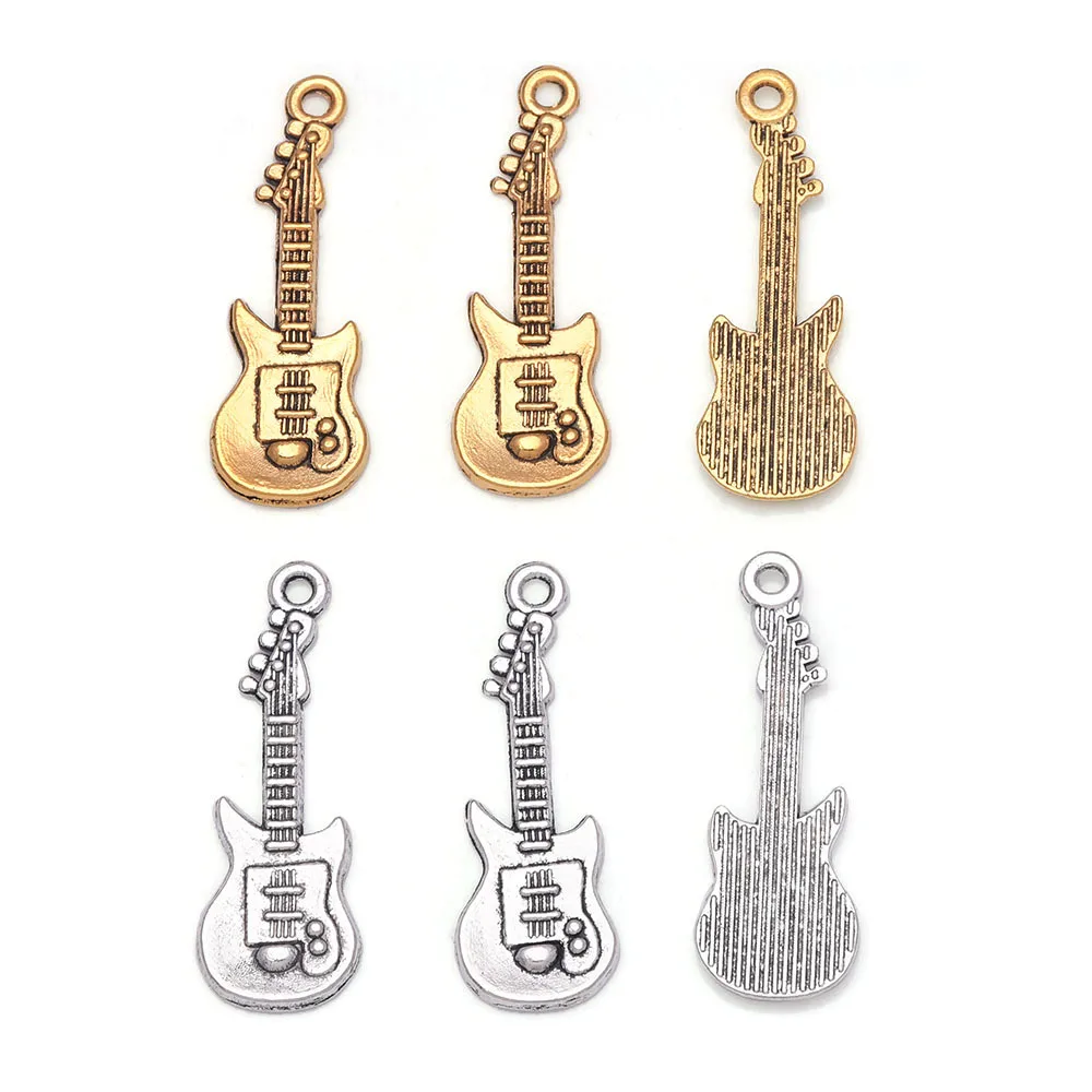 10pcs 31x10.5mm Alloy Antique Silver Gold Color Guitar Handmade Charms Pendant:DIY For Bracelet Necklace Jewelry