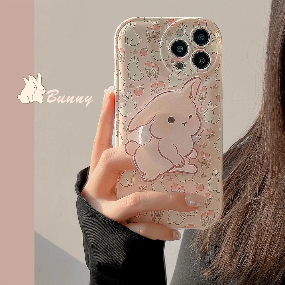 

Painted white rabbit with bracket Phone Case For iphone 14 13 12 11 Pro Max X XR XSMAX 7 8 Plus SE TPU Case Cover new products
