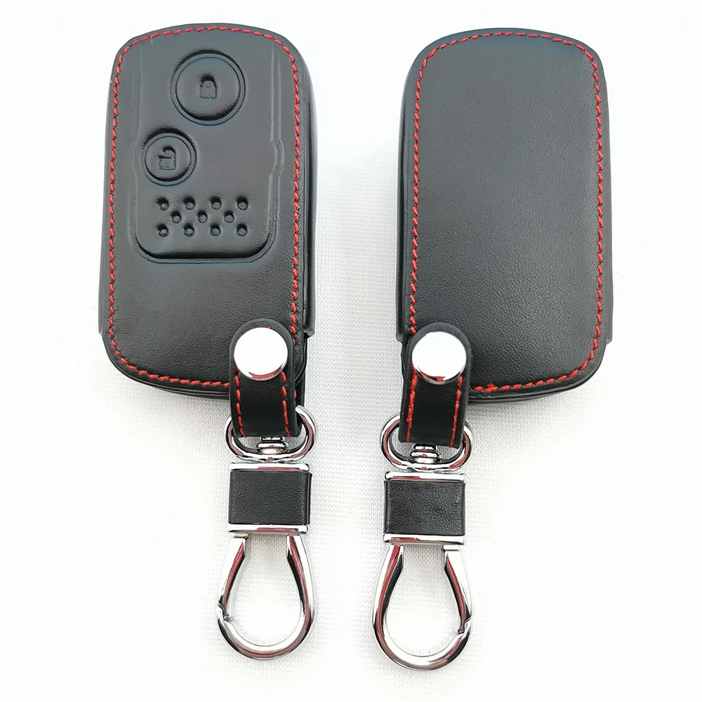 

Popular 100% Leather Keychain Car Key Cover Case For Honda Accord CIVIC CRV Fit 2006-2015 2 Buttons Smart Remote