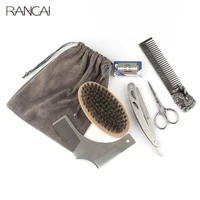 rancai 5 piece set bristle men trim barber shop scissor hairdresser comb razor with bag kit professional shaving beard brush
