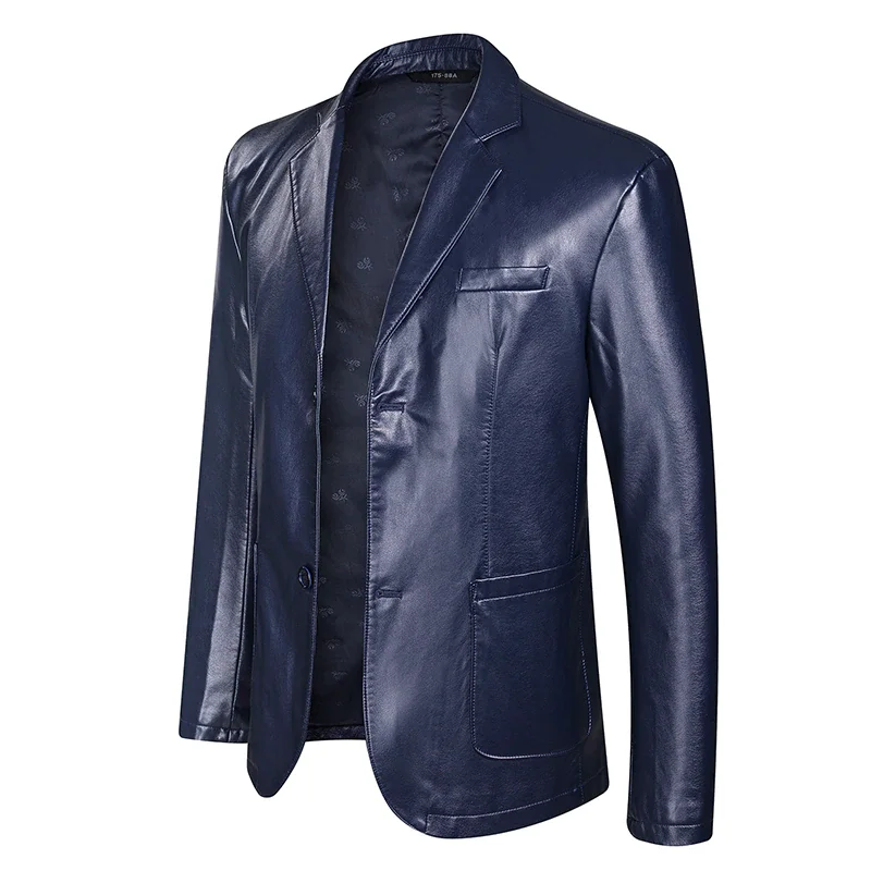 Fall 2021 New Suit Leather Jacket Business Fashion Men's Vegan Jacket Men's Slim Fit PU Leather Jacket Oversized Suit For Men