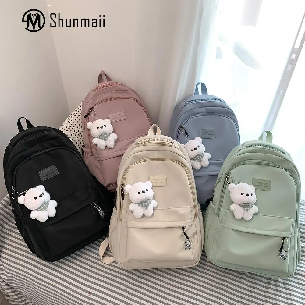 

College Student Rucksack Large Capacity Casual Book Bags with Cute Pendant Simple Adjustable Strap Fashion for Outdoor Sport