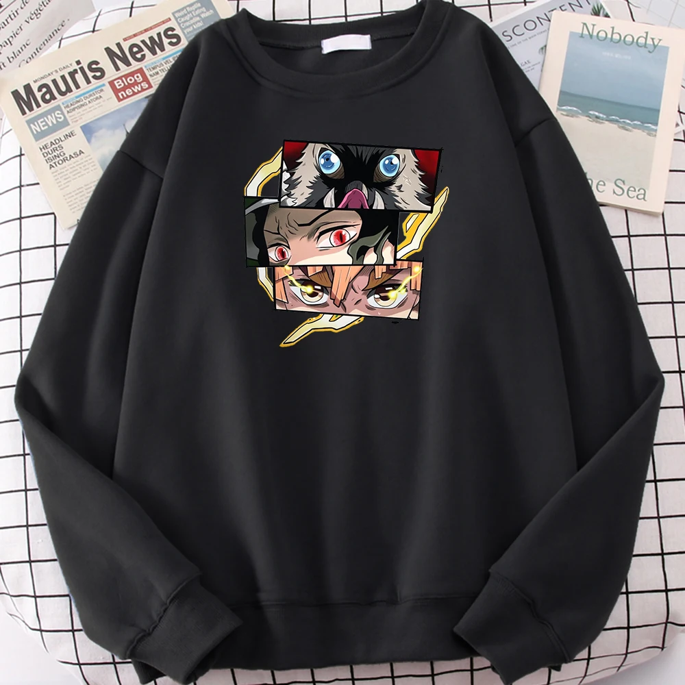 

Man Sweatshirts Anime Demon Slayer Anime Characters Printed Long Sleeve Men Round Neck Sports Big Size Fleece Warm Male Pullover