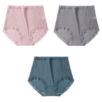 3pcs plus size underwear sexy lace briefs antibacterial panties for women lingerie breathable underpants summer female intimates