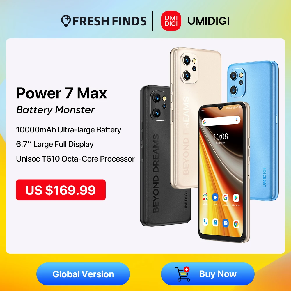 

[World Premiere] UMIDIGI Power 7 Max Android 11 Smartphone 10000mAh Unisoc T610 6GB 128GB 6.7" Display 48MP Camera