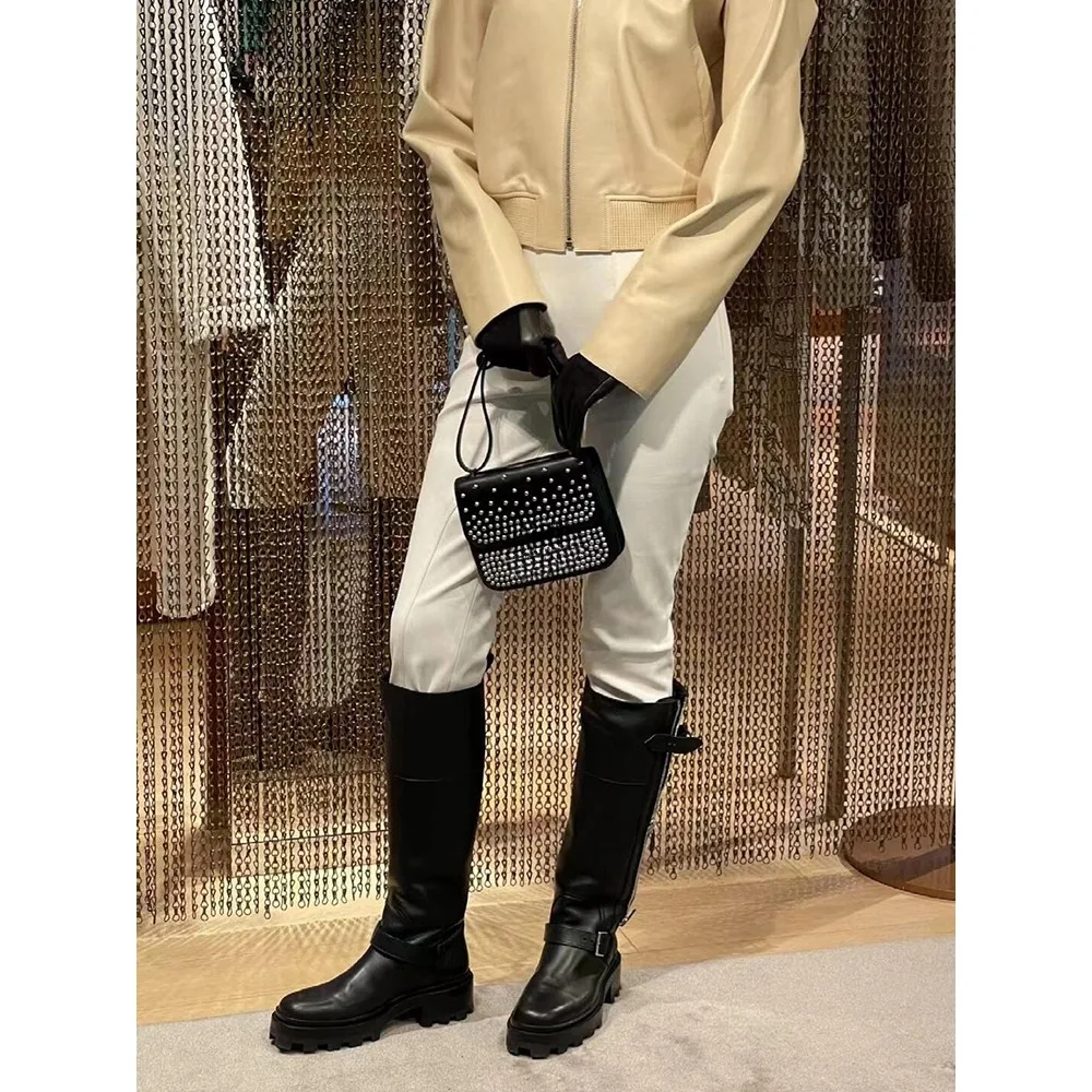 NIGO женские осенне-зимние модные трендовые ботинки для верховой езды с пряжкой на