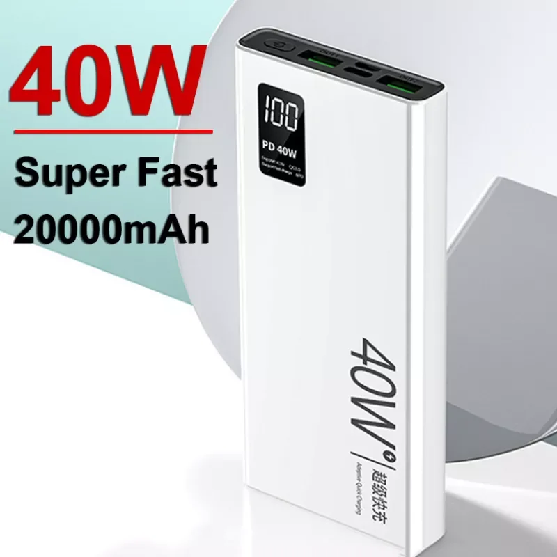 

NEW2023 PD40W Super Fast Charging Power Bank Portable 20000mAh Digital Display External Battery Charger For IPhone Xiaomi Huawei