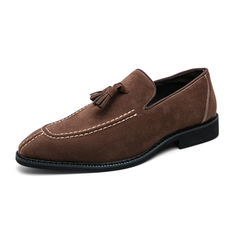 

New men's leather shoes brushed PU fabric derby shoes flat low-top slip-on shoes without laces