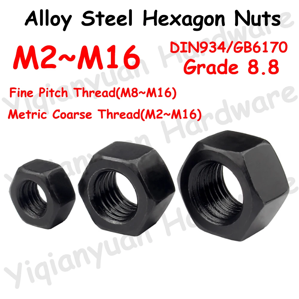 Шестигранные Гайки Yiqianyuan DIN934 GB6170 класса 8,8 из легированной стали, грубая резьба и мелкая резьба M2 M2 M2 M2, 5 _ M14 M16