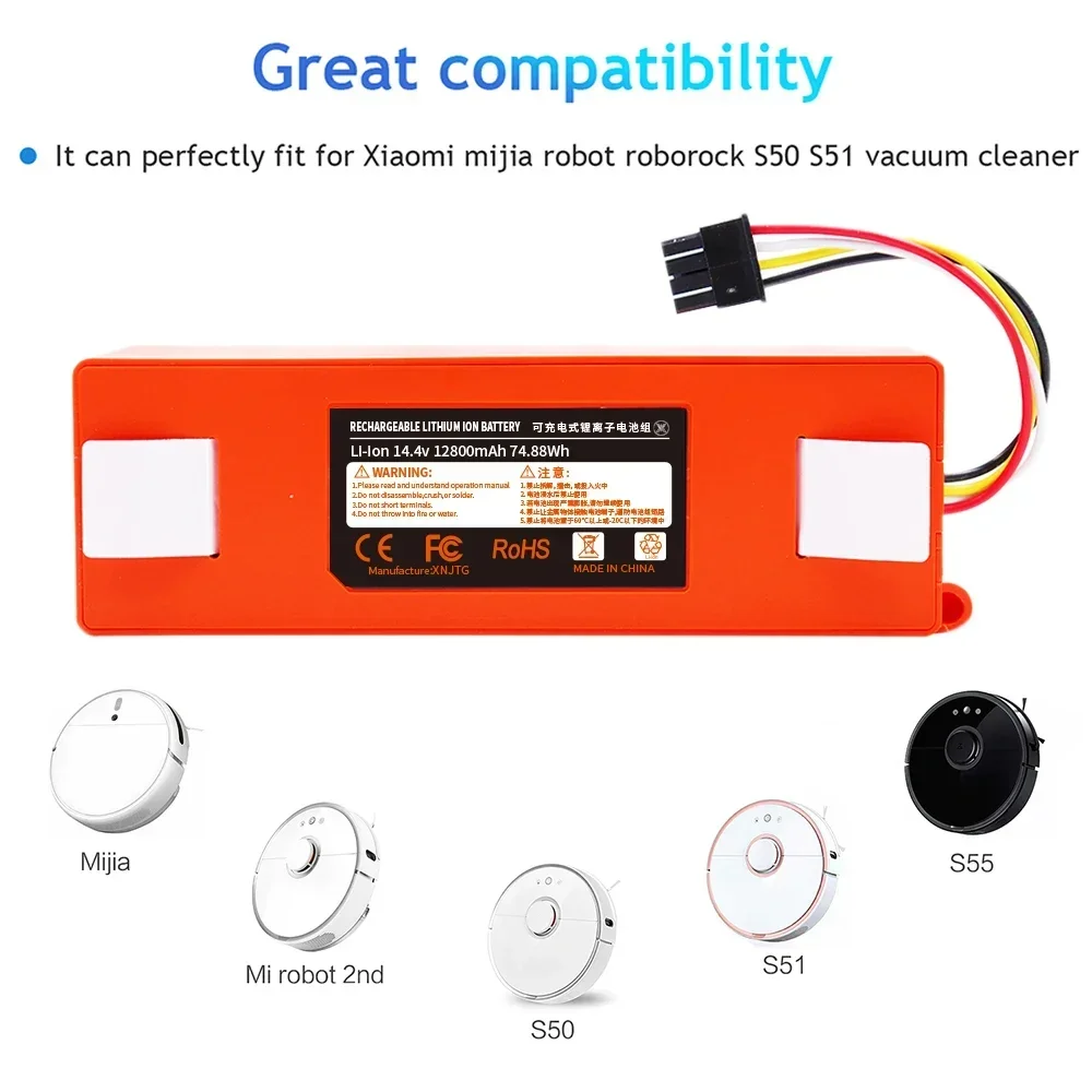 14 4 В 12800 мАч сменный аккумулятор для робота-пылесоса Xiaomi Roborock S55 S60 S65 S50 S51 S5 MAX S6