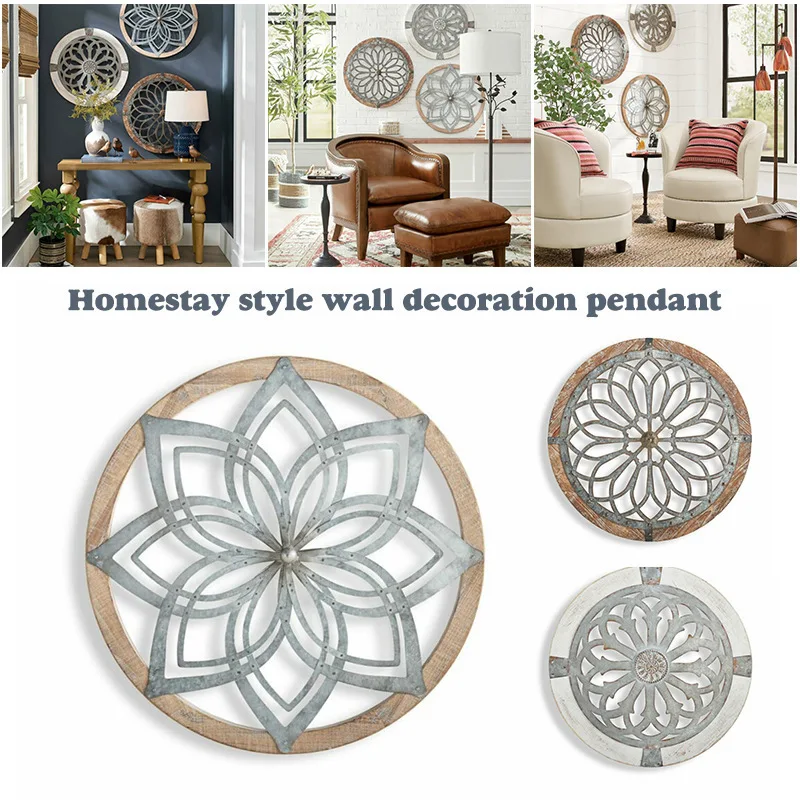 

Heritage Round Wall Art Wooden Hanging Ornament Wall Mount Creative Design Rustic Home Resturant Living Room Decoration
