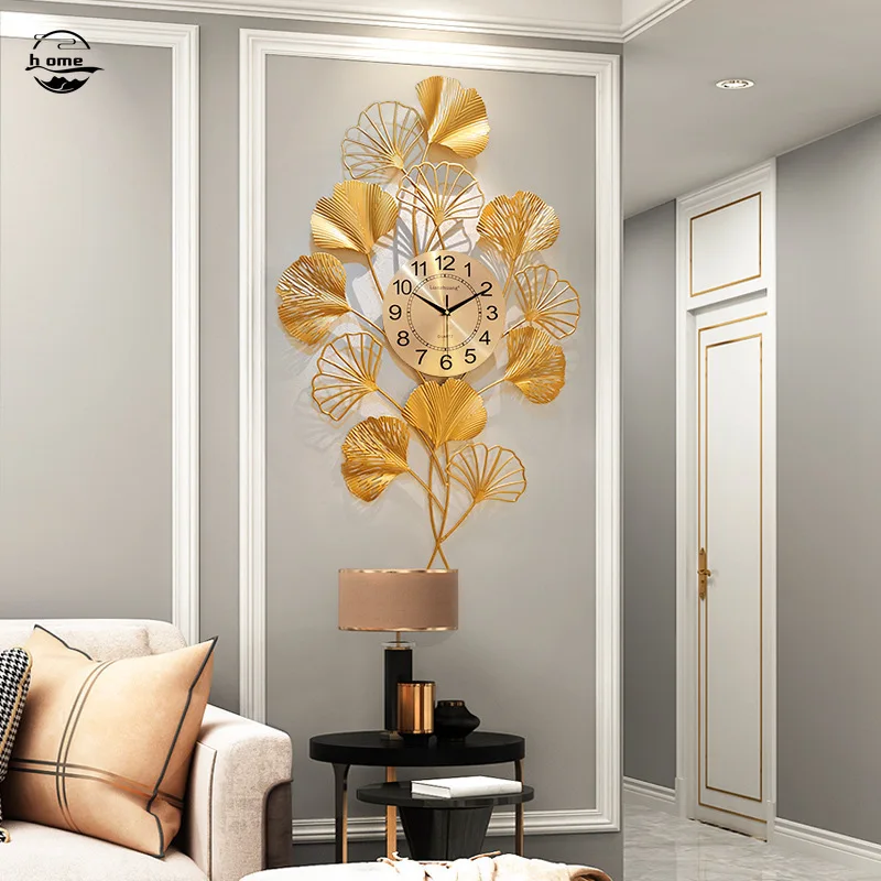 

New Chinese Ginkgo Leaf Wall Clock Metal Iron Art Decorative Wall Clocks for Living Room Bedroom Study Restaurant Silent Clock