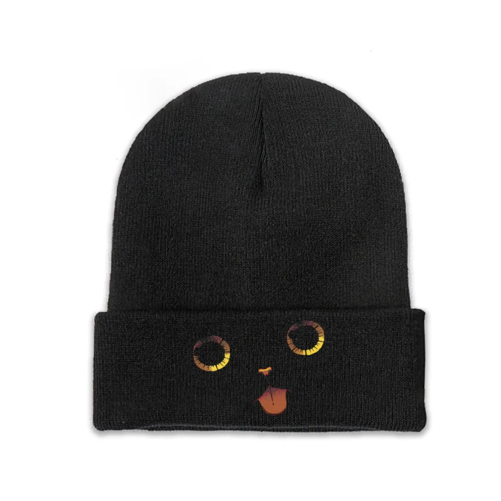 

Cute Black Cat Minimalist Tongue by Tobe Fonseca Knitting Knitted Hat Beanie Caps Skullies Beanies Ski Cap Soft Bonnet Hats