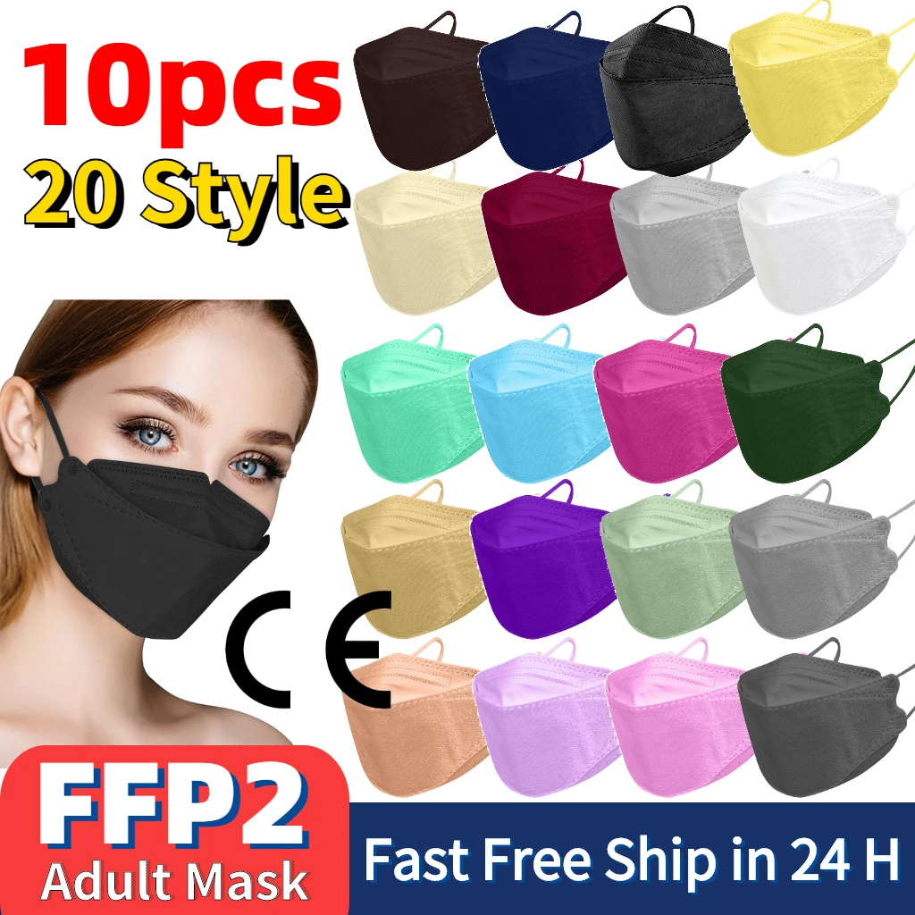 10Pcs Color Approved FFP2 Mask Hygienic Safety Dust Respirator Reusable Adult Face Masks FPP2 Mascarillas KN95 Fish - купить по