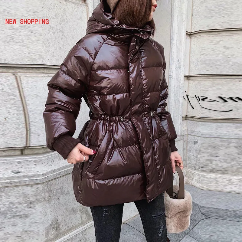 New Fashion Winter Women Long Puffer Duck Down Jacket Black Hooded Female Loose Warm Waterproof Windproof Slim Coat Red Overcoat