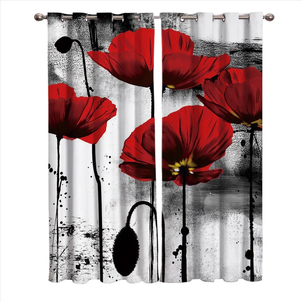 Красивая Затемняющая штора из полиэстера с красным маковым цветком китайская