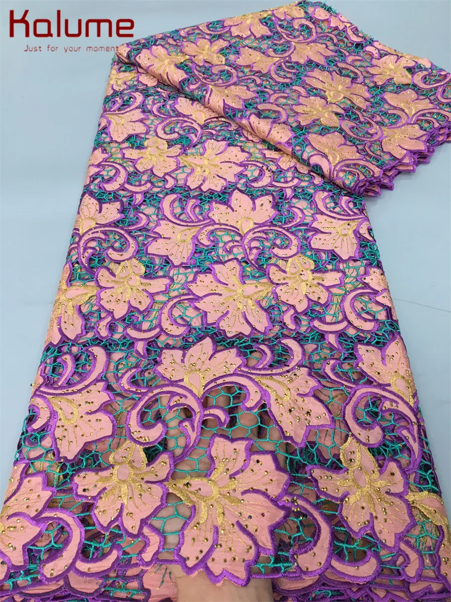 Африканская кружевная ткань Kalume с камнями 2024 новейшая швейцарская хлопковая для