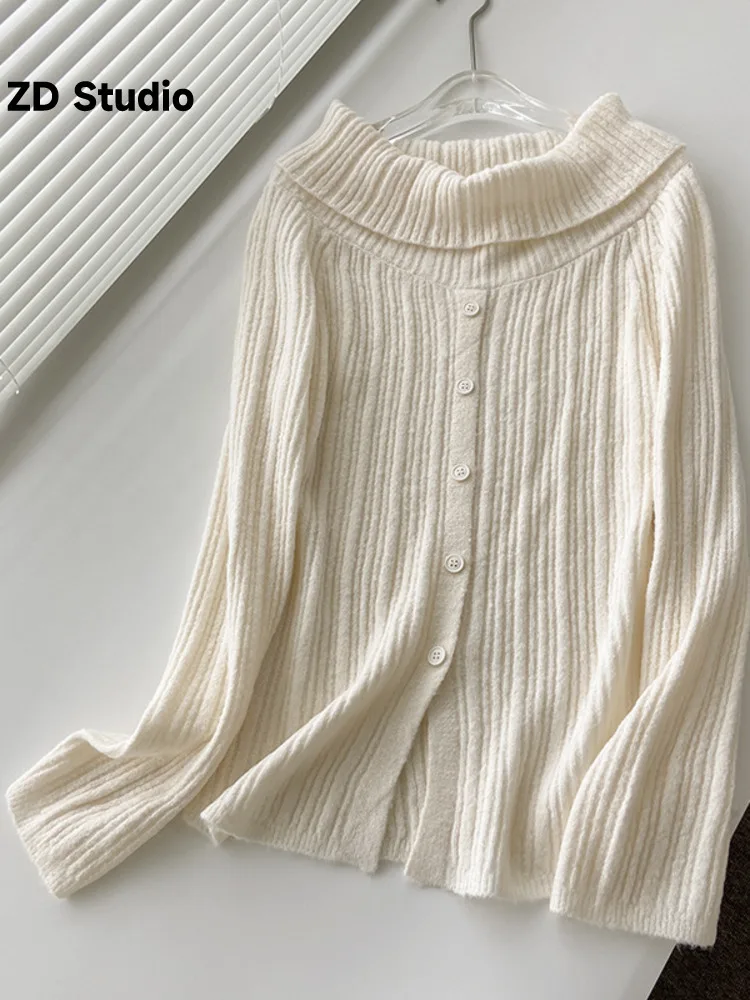 

Новинка Осень/Зима [ZD Studio] Сексуальная Шерстяная трикотажная одежда с высоким воротником и открытыми плечами