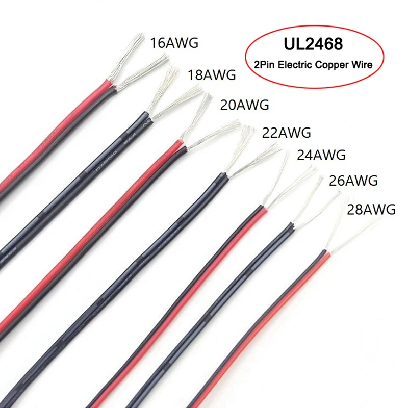 Фото 2 ~ 50 м 2-контактный электрический провод 30 28 26 24 22 20 18 16AWG UL2468 Красный Черный кабель Динамик Провод для светодиодной автомобильной аудиоразъем 12 В JST №5