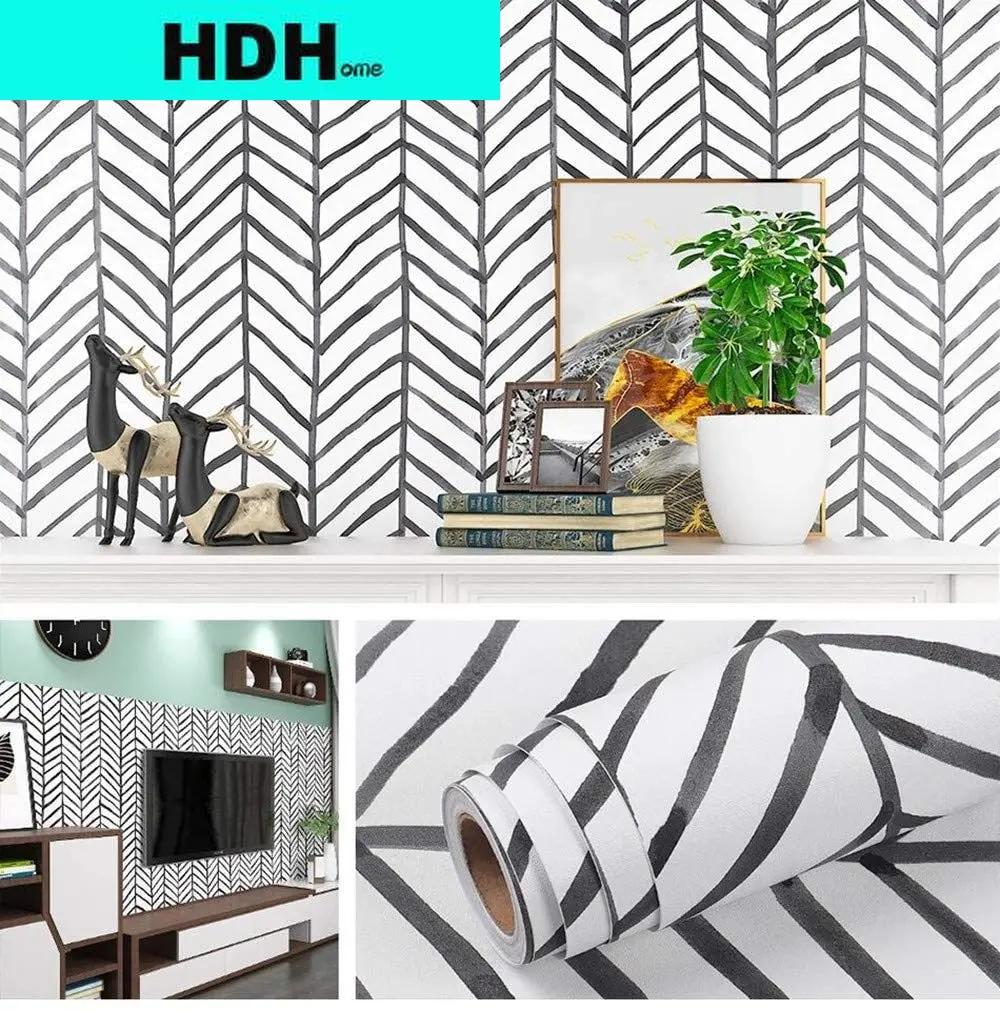 

Modern Black and White Stripe Peel and Stick Wallpaper Self Adhesive Removable Contact Paper Vinyl Wallpaper for Home Decoration