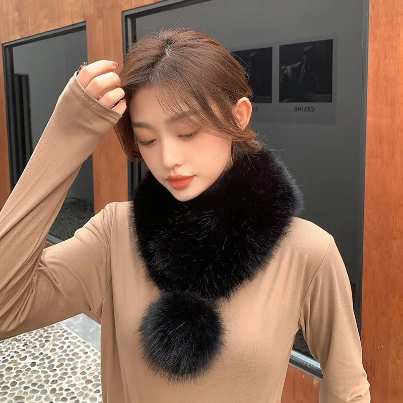 

Scarf thickened warm scarf collar ribbon ball winter women Black