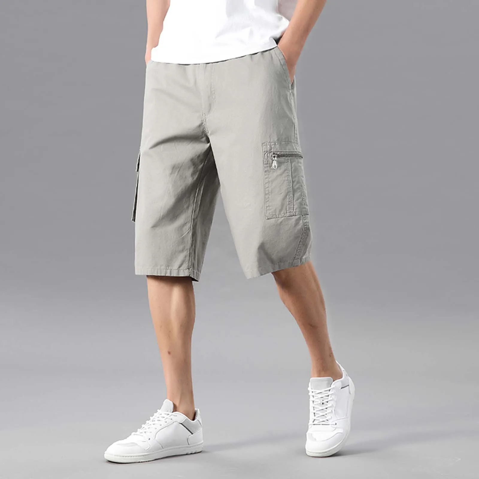 

Male Fashion Casual Solid Color Multi Pocket Zipper Buckle Outdoor Shorts Tooling Shorts Mens Running Short