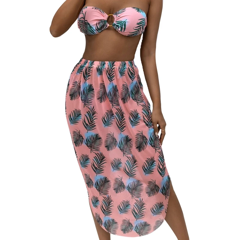 

Женский купальный костюм из трех предметов, мягкое бикини с принтом и узлом, пикантная пляжная одежда, популярный раздельный купальник
