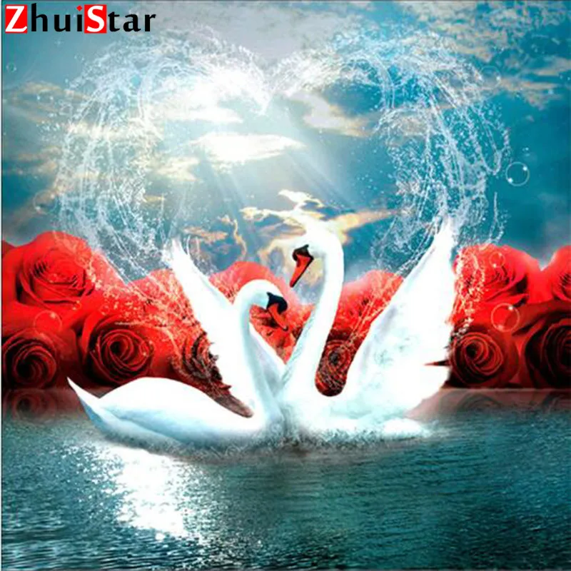 

5D Diamond Painting Stitch Two Swans In Love Daimond Painting Full Square Mosaic Rhinestones Pictures Accessories WHH