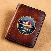 high quality genuine leather men wallets naval special warfare development group short card holder purse luxury male wallet